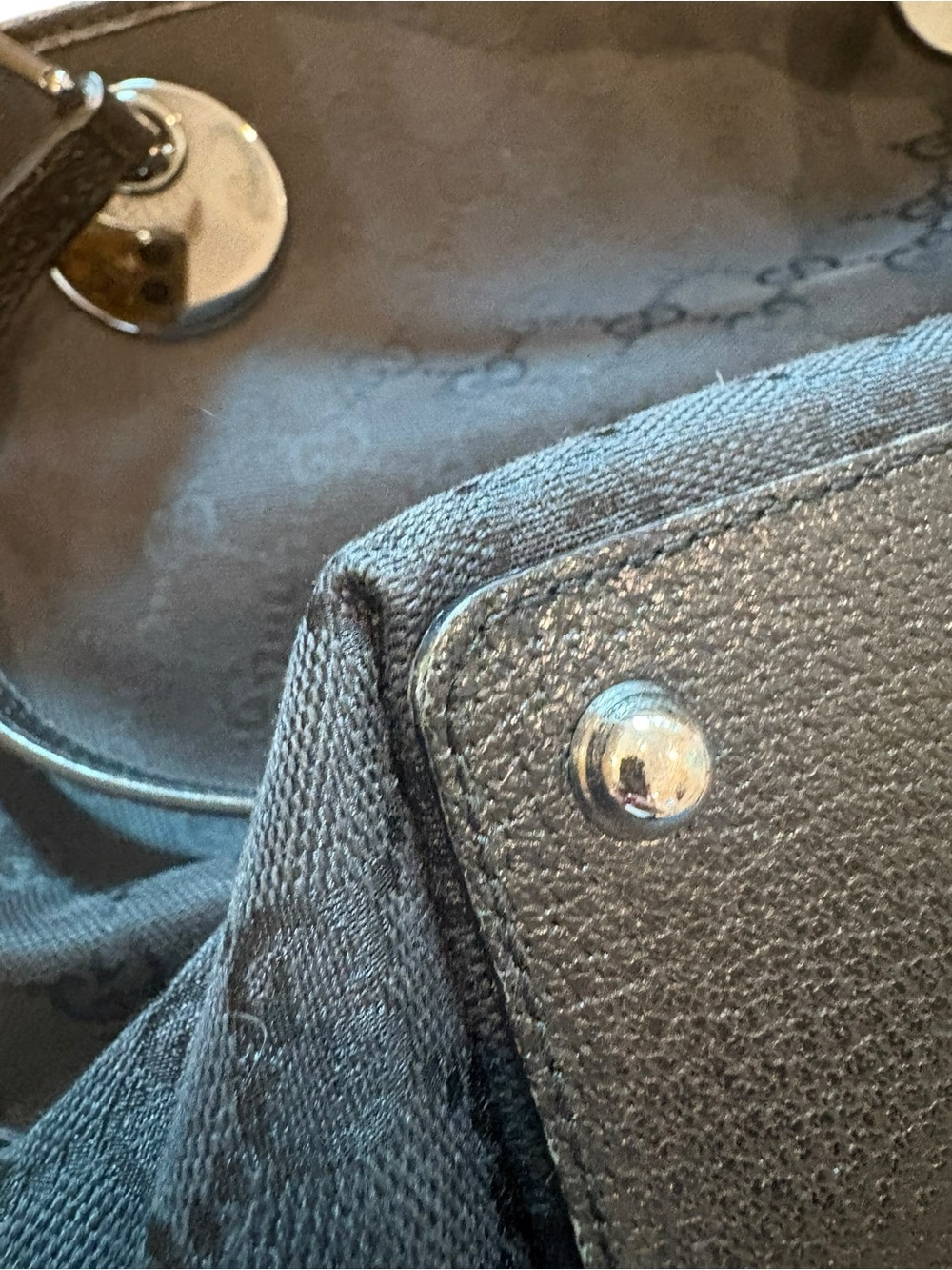 Gucci Black Jacquard GG Canvas Tote Silver Hardware Discs Tom Ford Shoulder Bag - Picture 10 of 15